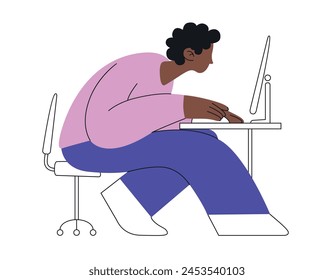 Vector illustration of an African man working at computer. Deep concentration and focus on the job task. Image is perfect for projects related to the work environment, concentration, and productivity.