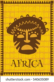 vector illustration of an african mask on stylized tribal pattern