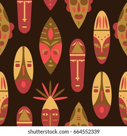 Vector illustration. African masks. Seamless background. For graphic design, wallpaper, fabric, wrapping paper and other.