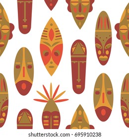 Vector illustration. African masks. Seamless background. For graphic design, wallpaper, fabric, wrapping paper and other.
