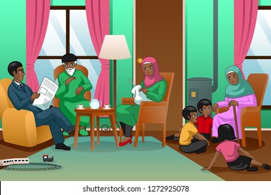 A vector illustration of African Muslim Family at Home 