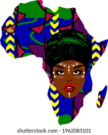 vector illustration of an African pattern with the face of an African woman