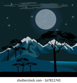 Vector illustration of the african savannah in the night