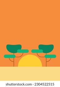 Vector illustration of an African savannah, tree and sun. African grassland icon.