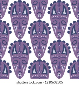 Vector Illustration. African Seamless Pattern with Color Masks for Poster or Banner. Ethnic Seamless Pattern with Color Trible Shamanic Masks for your Design. Vector Texture.