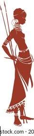 Vector Illustration Of The African With A Spear.