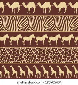 Vector illustration of African style seamless pattern with wild animals