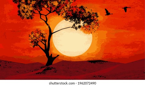 vector illustration of an African sunset