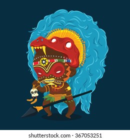 Vector Illustration of African Tribe Shaman with Spear and Skull Cartoon Character