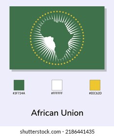 Vector Illustration of African Union flag isolated on light blue background. Illustration flag with Color Codes. As close as possible to the original. ready to use, easy to edit. 
