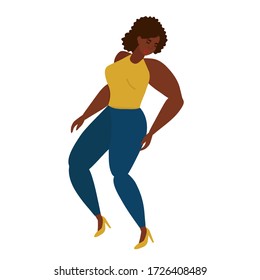 Vector illustration of an African woman dancing. African woman moves, flat style vector