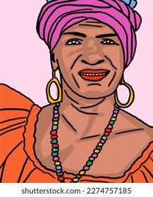 Vector Illustration of African woman. Old woman in traditional costume. For postcard, poster, advertisement