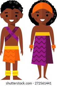  Vector illustration of african-american children Set of africans man, woman dressed in national costumes 