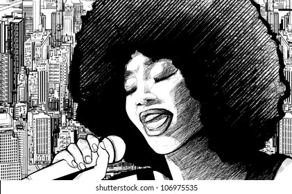 Vector illustration of an afro american jazz singer