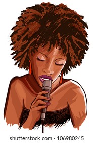 Vector illustration of an afro american jazz singer on grunge background