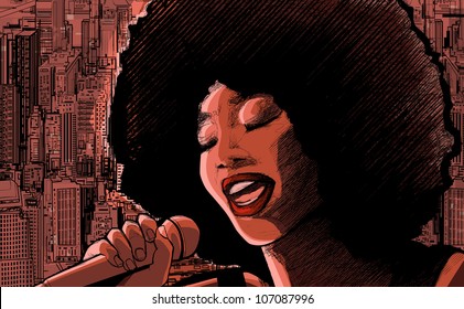 Vector illustration of an afro american jazz singer