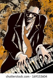 Vector Ilustración de un pianista de jazz afroamericano