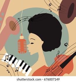 Vector illustration of an afro american jazz singer