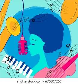 Vector illustration of an afro american jazz singer