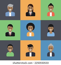 Vector illustration Afro American people icons set, avatar with hair style.