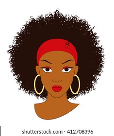 Vector Illustration of an Afro Girl with Curly Hair and Earrings