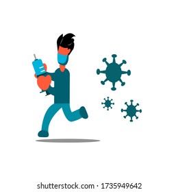 Vector illustration aftaid covid-19 corona virus. cure corona virus. Male fight virus concept. corona viruses vaccine concept. end of 2019-ncov. don't be afraid of the corona virus concept.