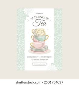 Vector Illustration of Afternoon Tea Time Flyer poster template