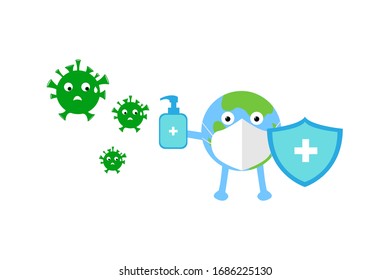 Vector illustration against covid-19 corona virus. Earth's concept of fighting viruses. Don't be afraid to fight the corona virus
