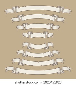Vector illustration of age old papyrus or parchment ribbons. Four sizes Set neatly layered and labeled with Global Colors for variations and easy editing