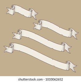 Vector illustration of age old papyrus or parchment ribbons. Four sizes Set neatly layered and labeled with Global Colors for variations and easy editing