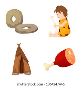 Vector illustration of age and stone icon. Collection of age and primitive stock symbol for web.