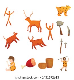 Vector illustration of age and stone sign. Set of age and primitive stock symbol for web.