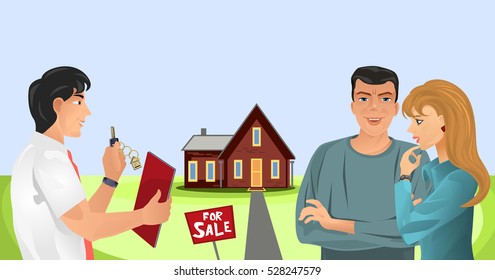 Vector illustration of an agent to sell a house