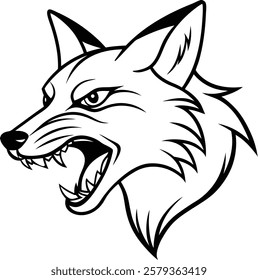 Vector illustration of Aggressive Fox Roaring Line Art