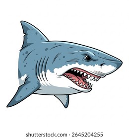 Vector illustration of an aggressive shark head in profile view. Featuring sharp teeth, streamlined body, and fierce expression. Ideal for mascot designs, sports team logos, tattoo art projects