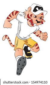 Vector illustration of aggressive tiger mascot running.