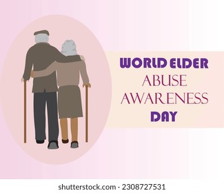 vector illustration of an aging couple or grandparent walking with a walking stick designed for WORLD ELDER ABUSE AWARENESS DAY
