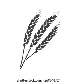 Vector illustration of agricultural modern silhouette ears of wheat icon (wheat). Black icon on white background.