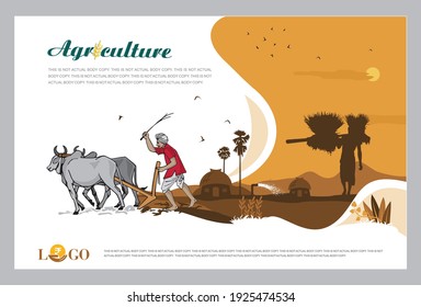 Vector illustration - Agriculture Advertising template with Agriculture Field Concept. Banner, site, poster template with place for your text.