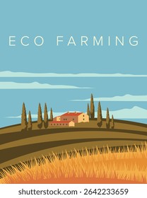 Vector illustration. Agriculture poster, postcard, banner. Ecology, farm. Vertical banner, cover.