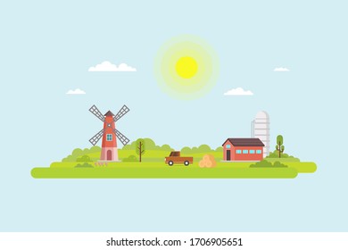 Vector illustration of agriculture in a rustic flat design style concept