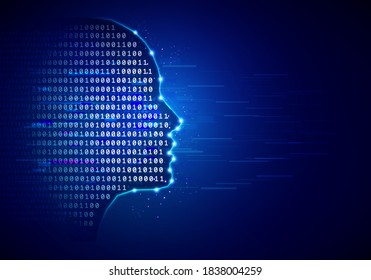 Vector Illustration AI - Artificial Intelligence Concept. Background With Human Head And Binar Code