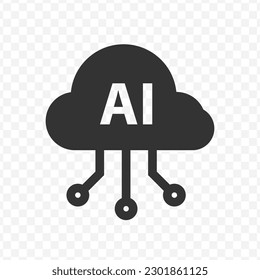 Vector illustration of ai cloud icon in dark color and transparent background(png).