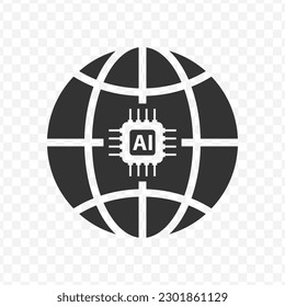 Vector illustration of ai global icon in dark color and transparent background(png).