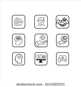Vector illustration AI and Human Collaboration Icons Set