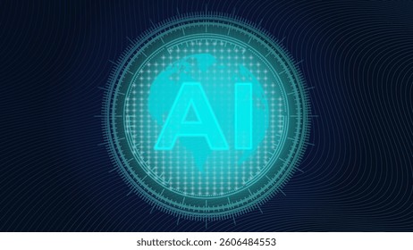 Vector illustration. AI letters over global map portray automated financial flow and interconnected capital movement in modern economic structures. Concept of business, stock market