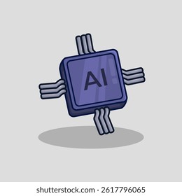 Vector illustration of an AI microchip with a futuristic design featuring advanced electronic circuits and glowing blue lights Perfect for artificial intelligence machine learning digital technology.