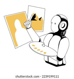 A vector illustration of an AI robot drawing some pictures.