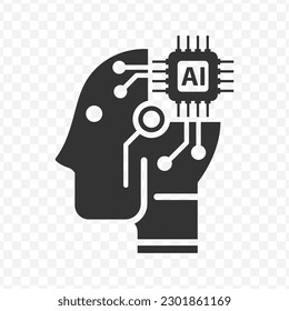 Vector illustration of ai robot icon in dark color and transparent background(png).