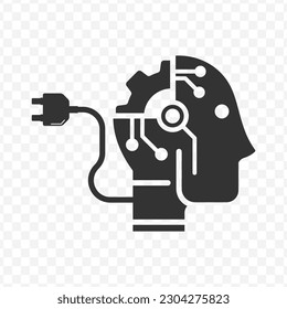 Vector illustration of ai robotic plug icon in dark color and transparent background(png).